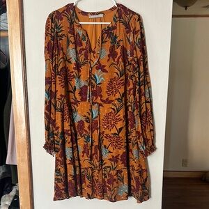 Daniel Rainn Orange Brown Bishop Sleeve Sundress